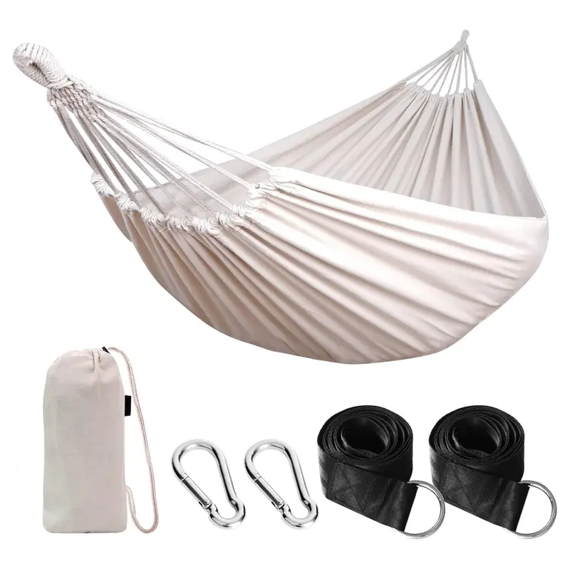 Baumwoll-Hängematte für Camping mit Baumgurten, Tragkraft 300 kg, tragbar