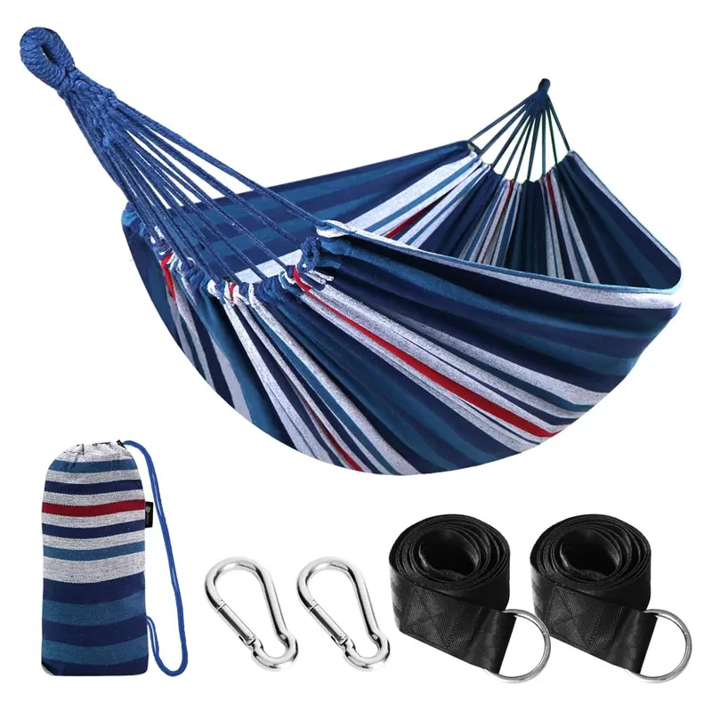 Baumwoll-Hängematte für Camping mit Baumgurten, Tragkraft 300 kg, tragbar