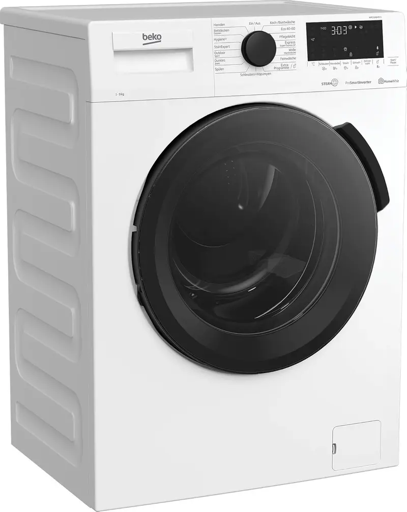 Beko WMC91464ST1 b300 Waschvollautomat, Waschmaschine, 9 kg, Bluetooth, ProSmart-Invertermotor, Dampffunktion, Tierhaarentfernung, Watersafe+, Weiß