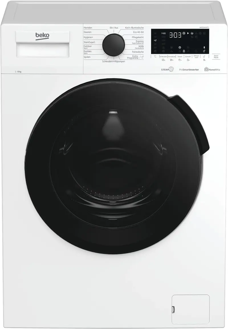 Beko WMC91464ST1 b300 Waschvollautomat, Waschmaschine, 9 kg, Bluetooth, ProSmart-Invertermotor, Dampffunktion, Tierhaarentfernung, Watersafe+, Weiß