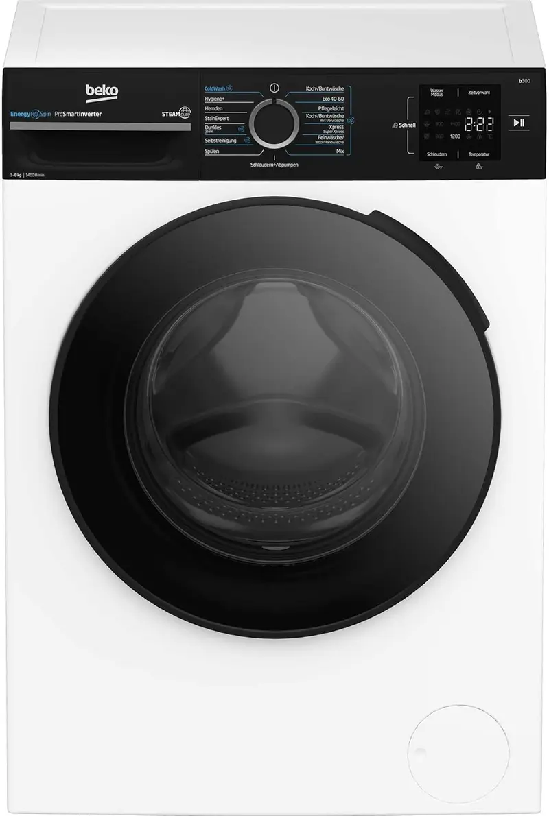 Beko WMC91464ST1 b300 Waschvollautomat, Waschmaschine, 9 kg, Bluetooth, ProSmart-Invertermotor, Dampffunktion, Tierhaarentfernung, Watersafe+, Weiß