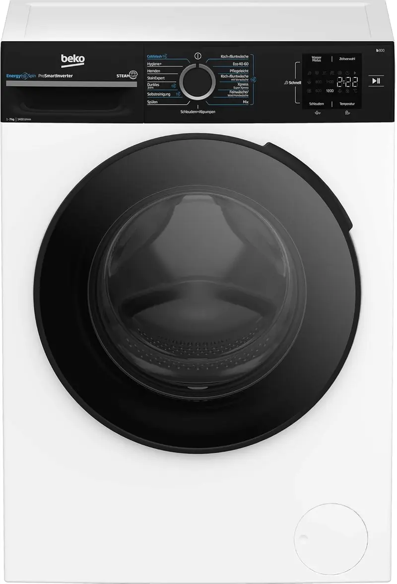 Beko WMC91464ST1 b300 Waschvollautomat, Waschmaschine, 9 kg, Bluetooth, ProSmart-Invertermotor, Dampffunktion, Tierhaarentfernung, Watersafe+, Weiß