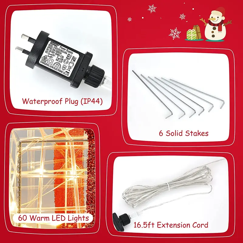 Beleuchtete Geschenkboxen für Weihnachten, Set mit 3 weißen Geschenk-Ornament-Boxen mit 60 LED-Leuchten