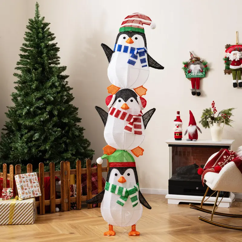 Beleuchtete Pinguin-Dekoration mit warmweißen Lichtern und niedlichen Hüten 2