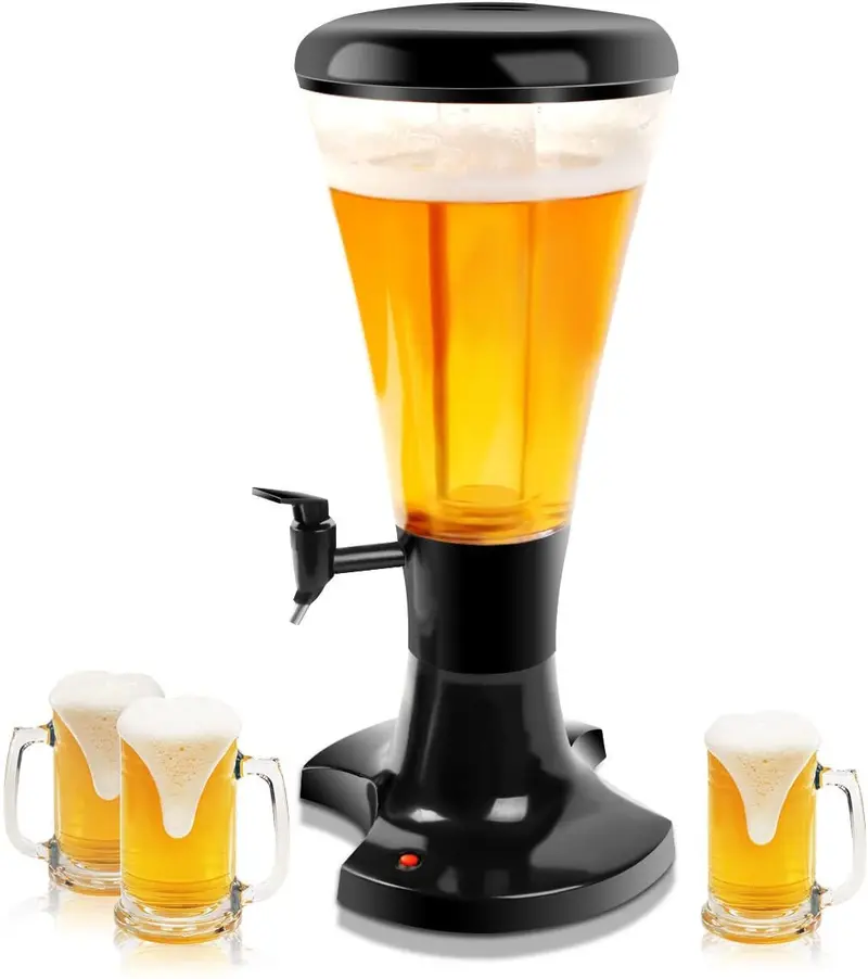 Bier-Turm-Spender mit 3 l Fassungsvermögen – Kaltgetränke-Spender mit LED-Beleuchtung und abnehmbarem Eisrohr