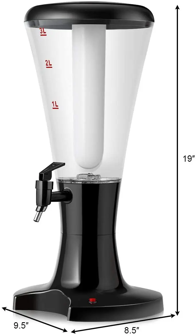 Bier-Turm-Spender mit 3 l Fassungsvermögen – Kaltgetränke-Spender mit LED-Beleuchtung und abnehmbarem Eisrohr
