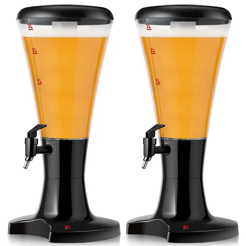 Bier-Turm-Spender mit 3 l Fassungsvermögen – Kaltgetränke-Spender mit LED-Beleuchtung und abnehmbarem Eisrohr