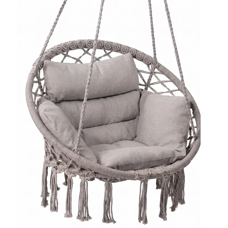 Boho-Macramé-Hängesessel mit Kissen für Terrasse und Veranda