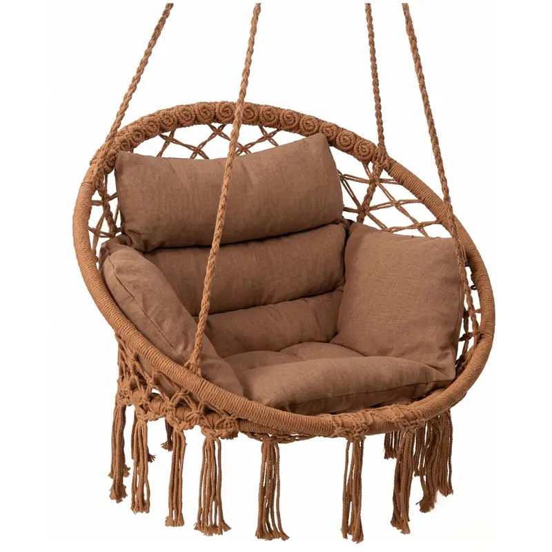 Boho-Macramé-Hängesessel mit Kissen für Terrasse und Veranda 2