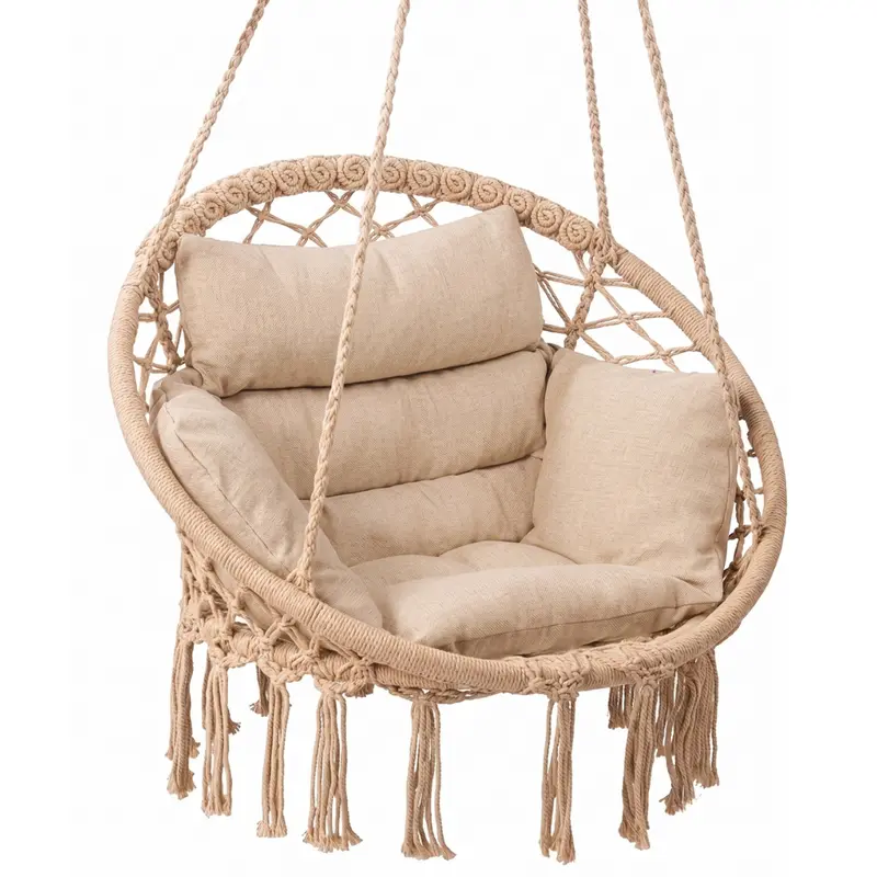 Boho-Macramé-Hängesessel mit Kissen für Terrasse und Veranda