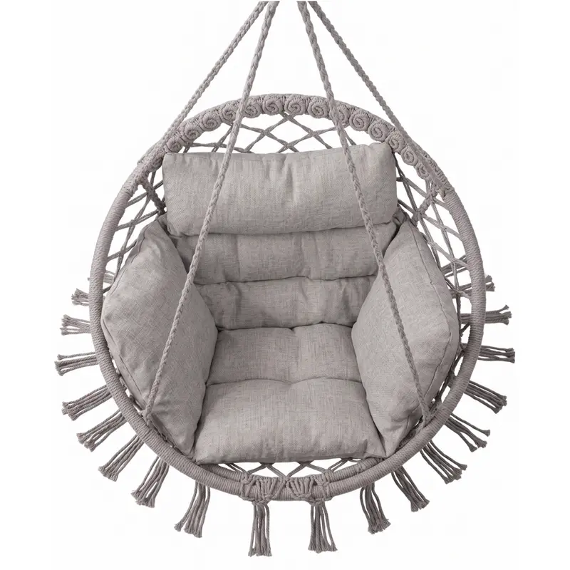 Boho-Macramé-Hängesessel mit Kissen für Terrasse und Veranda