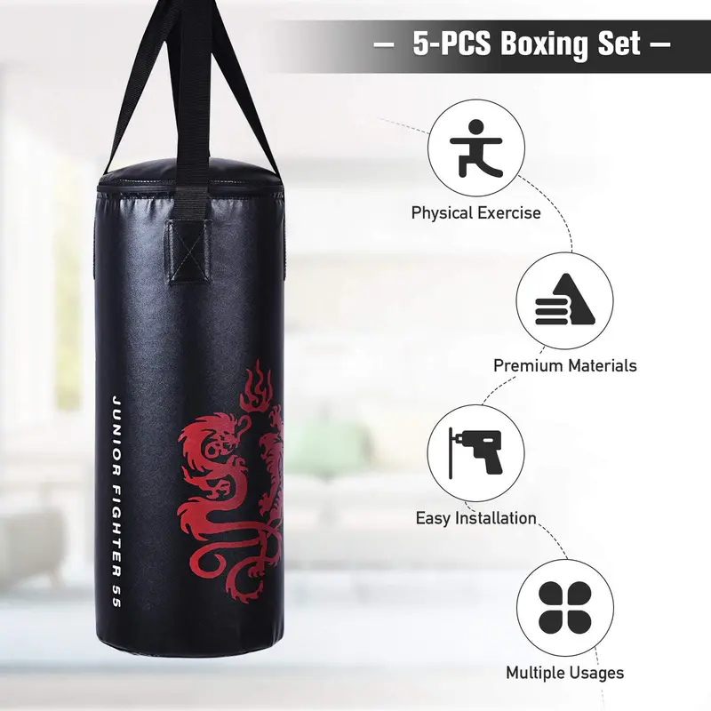 Boxsack-Set für Kinder – gefüllter schwerer Boxsack mit Handschuhen für Kickboxen