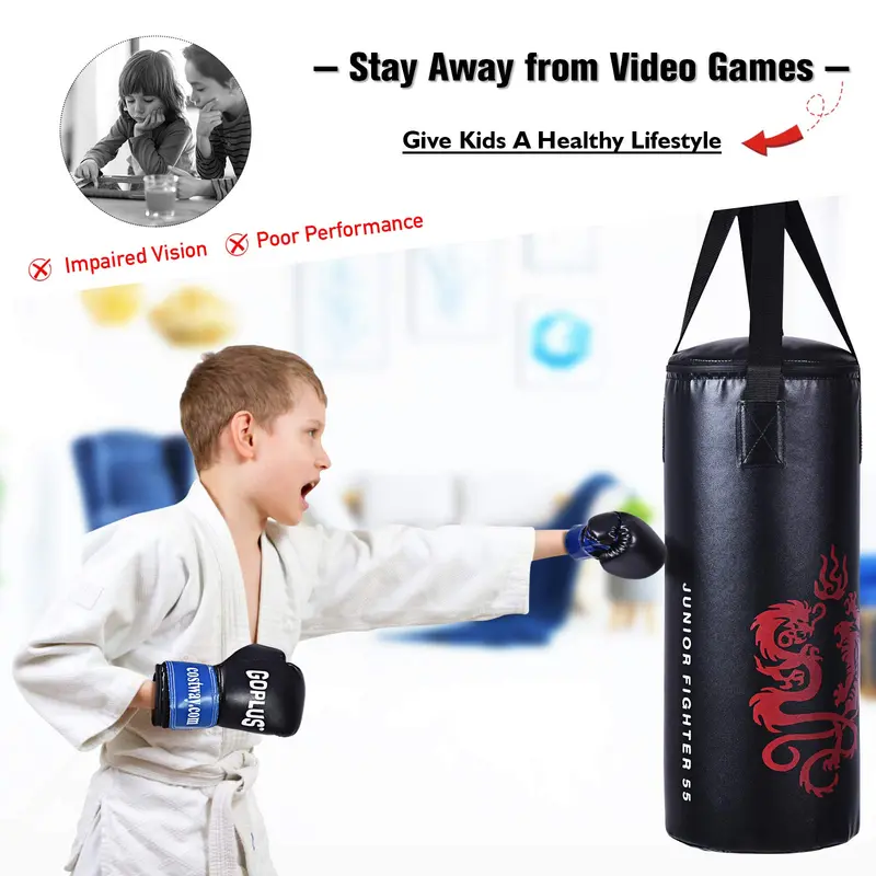 Boxsack-Set für Kinder – gefüllter schwerer Boxsack mit Handschuhen für Kickboxen
