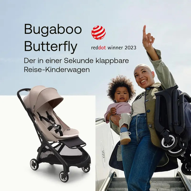 Bugaboo Butterfly – ultrakompakter Reise-Kinderwagen, klein & leicht, einhändig faltbar und einfach zu lenken, ergonomischer City-Buggy für Babys ab 6 Monaten, mit viel Stauraum, Stormy Blue