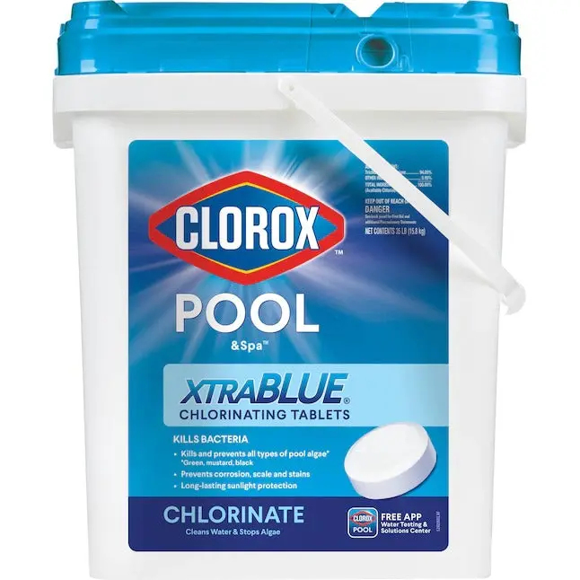 Clorox Pool&Spa XtraBlue 3-Zoll-Langzeit-Chlor-Tabletten, 35-lb-Eimer, 3-Zoll-Pool-Chlor-Tabletten