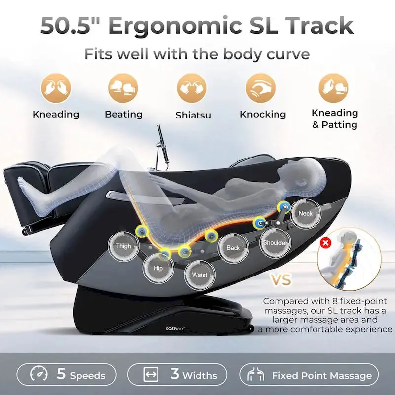 Costway Zero-Gravity-Massagestuhl mit SL-Schiene für Ganzkörpermassage und Taille