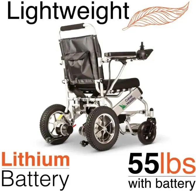 Culver Mobility Elektrischer Rollstuhl-Scooter, klappbar, leicht, sicher, motorisiert, FDA-zertifiziert, geeignet für Flugreisen (kostenloses Rampen-Geschenk für Rollstühle) (Silber – 17,5 Zoll)