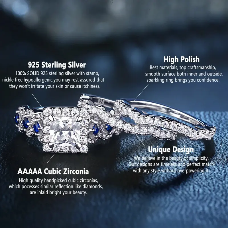 Damenring mit 2,6 ct Prinzessin-Schliff-Zirkonia (Qualität 5A)