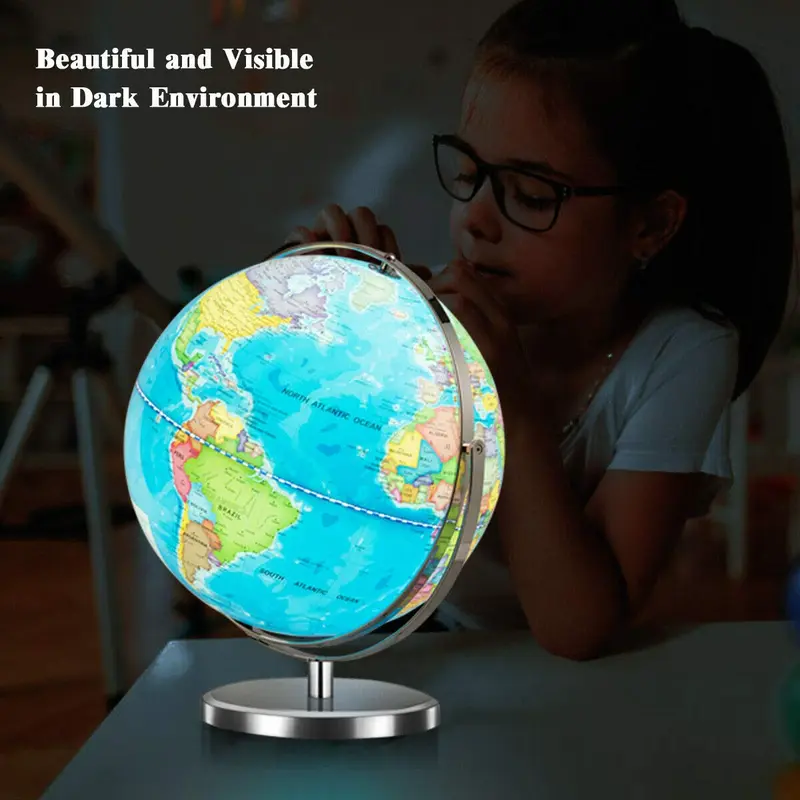 Desktop-Weltglobus, pädagogischer geografischer Weltglobus mit LED-Beleuchtung