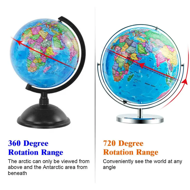 Desktop-Weltglobus, pädagogischer geografischer Weltglobus mit LED-Beleuchtung