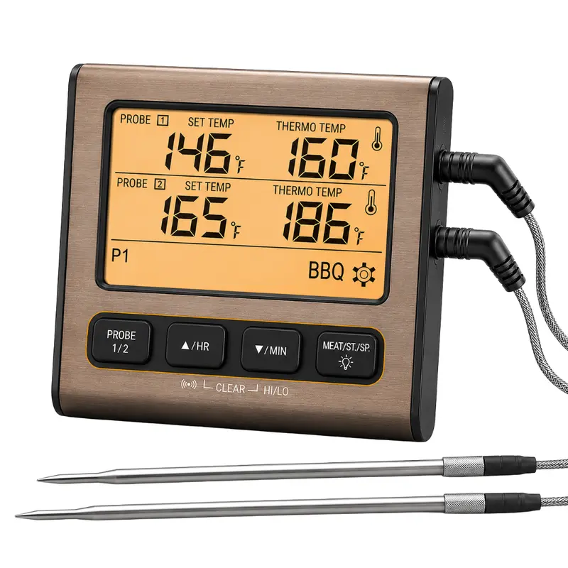 Digitales BBQ-Fleischthermometer mit zwei Sensoren und LCD-Timer-Display