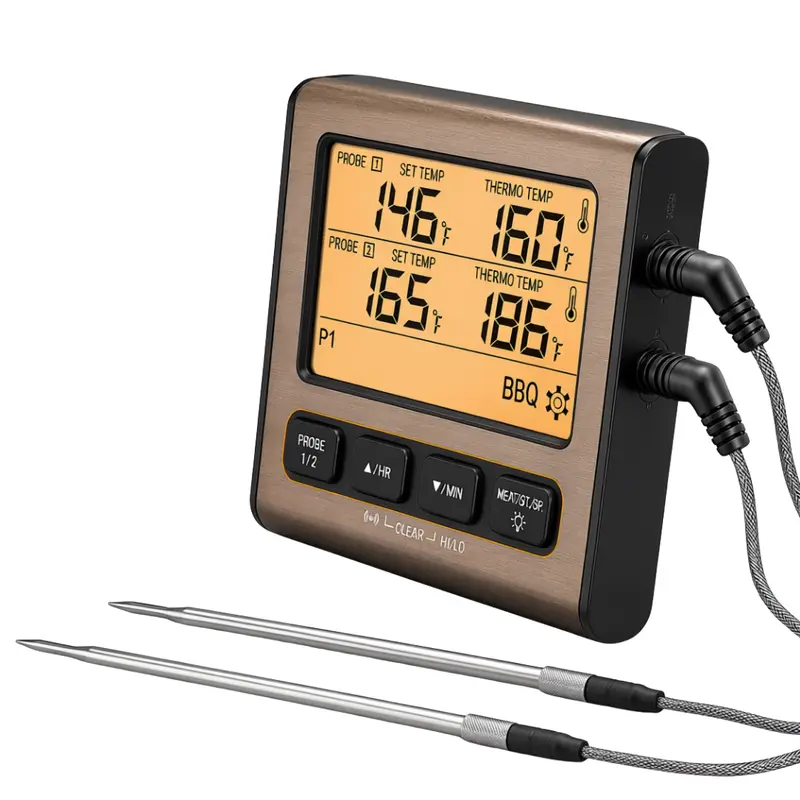 Digitales BBQ-Fleischthermometer mit zwei Sensoren und LCD-Timer-Display 2