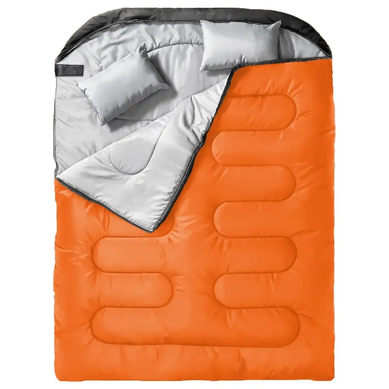 Doppelschlafsack für Erwachsene mit zwei Kissen und Kompressionsbeutel