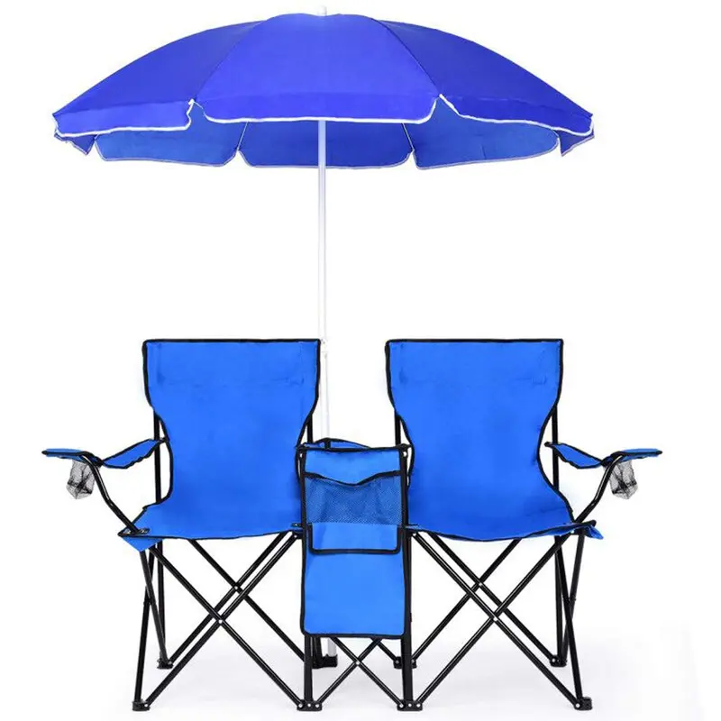 Doppelt klappbare Picknickstühle mit Sonnenschirm, Mini-Tisch, Getränkehalter und Tragetasche 1