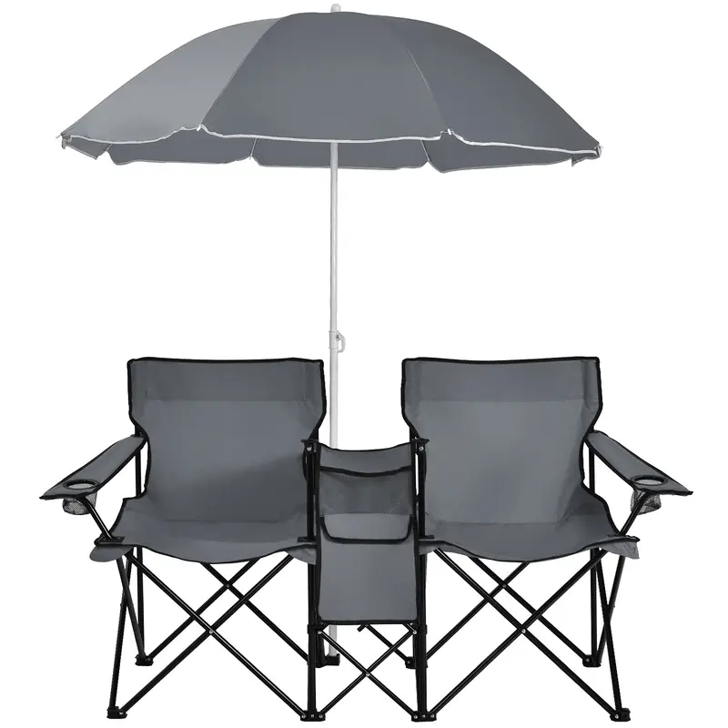 Doppelt klappbare Picknickstühle mit Sonnenschirm, Mini-Tisch, Getränkehalter und Tragetasche