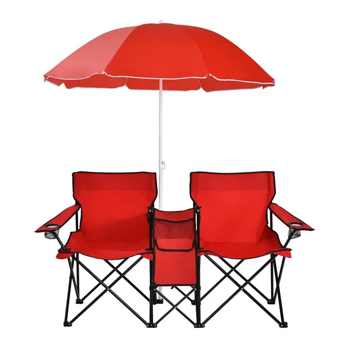 Doppelt klappbare Picknickstühle mit Sonnenschirm, Mini-Tisch, Getränkehalter und Tragetasche