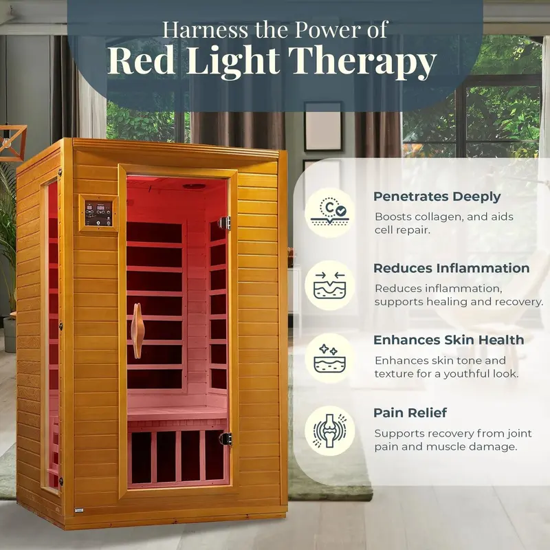 Dynamic Saunas Andora – 2-Personen-Far-Infrarotsauna mit niedrigem EMF, aus kanadischem Hemlock-Holz