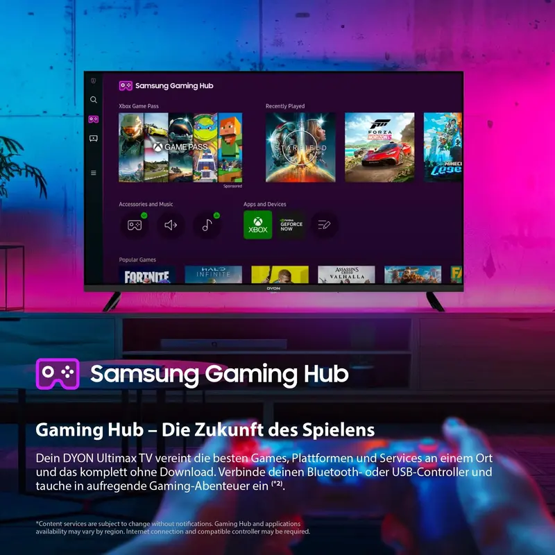 DYON ULTIMAX 40F-TI – 40-Zoll-(100-cm-)Full-HD-Smart-TV mit Tizen-Betriebssystem, Triple-Tuner (DVB-C/-S2/-T2), Smart- und Gaming-Hub, Prime Video, Netflix, Disney+ [2025]
