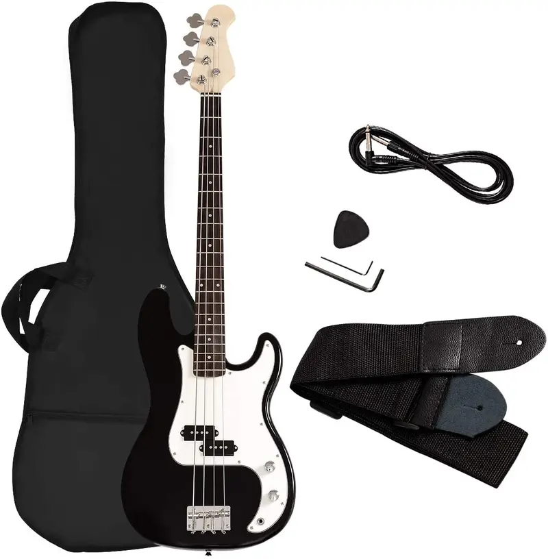 E-Bass-Gitarre in voller Größe mit 4 Saiten, Gurt, Tasche, Verstärkerkabel