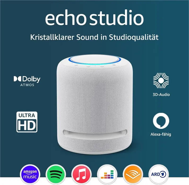 Echo Studio (neueste Generation) | Der beste Klang, den unsere intelligenten WLAN- und Bluetooth-Lautsprecher je geboten haben – mit Dolby Atmos, 3D-Audio, Smart-Home-Hub und Alexa | Weiß 2