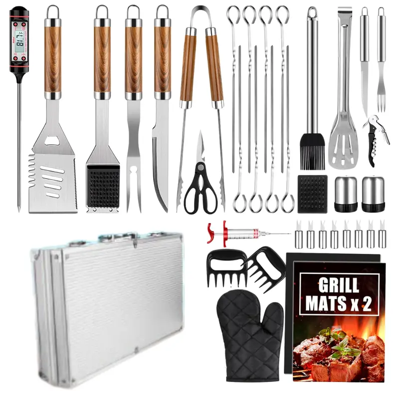 Edelstahl-Grill-Set mit Aluminium-Aufbewahrungsbox