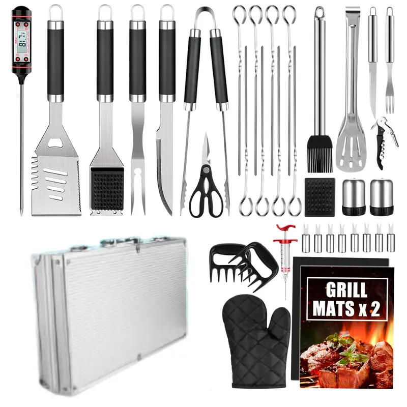 Edelstahl-Grill-Set mit Aluminium-Aufbewahrungsbox 2