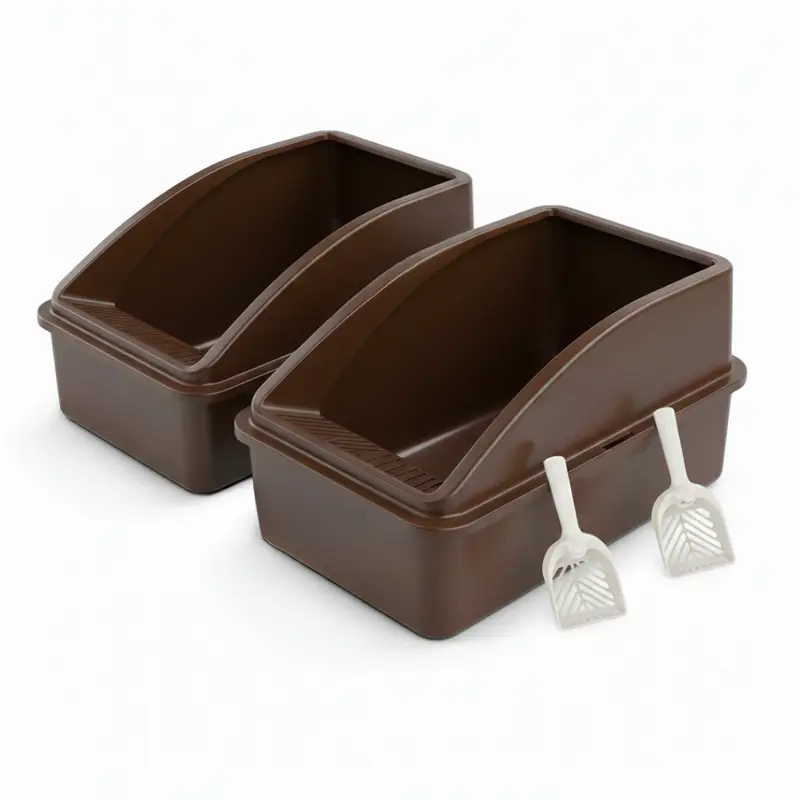 Edelstahl-Katzenstreu-Kasten-Set mit hohen Wänden und Streuschaufel, 2er-Pack