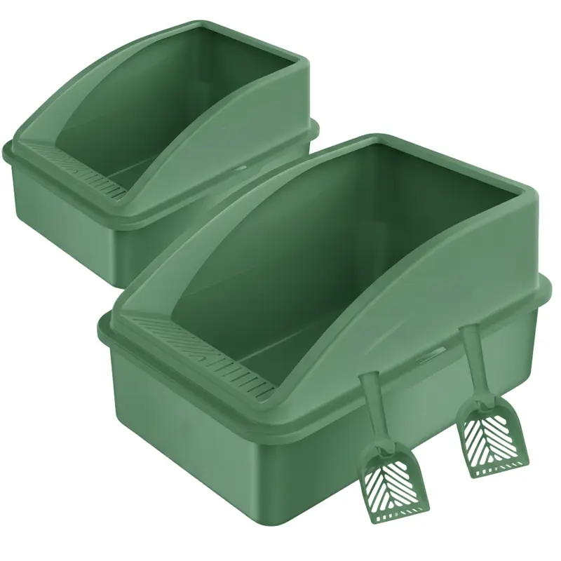 Edelstahl-Katzenstreu-Kasten-Set mit hohen Wänden und Streuschaufel, 2er-Pack 3