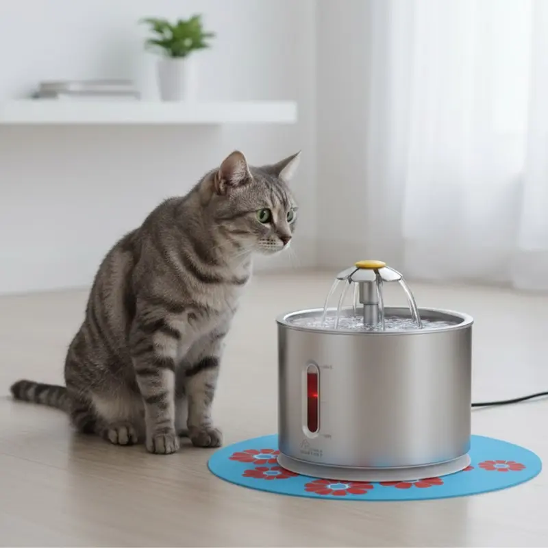 Edelstahl-Wasserbrunnen mit LED-Leuchte, 2,4 L, für Katzen und Hunde