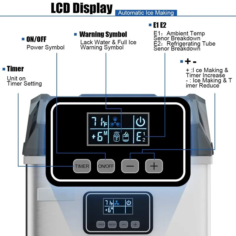 Eiswürfelmaschine für die Arbeitsfläche, Edelstahl, 48 lbs/24 Std., Selbstreinigungsfunktion