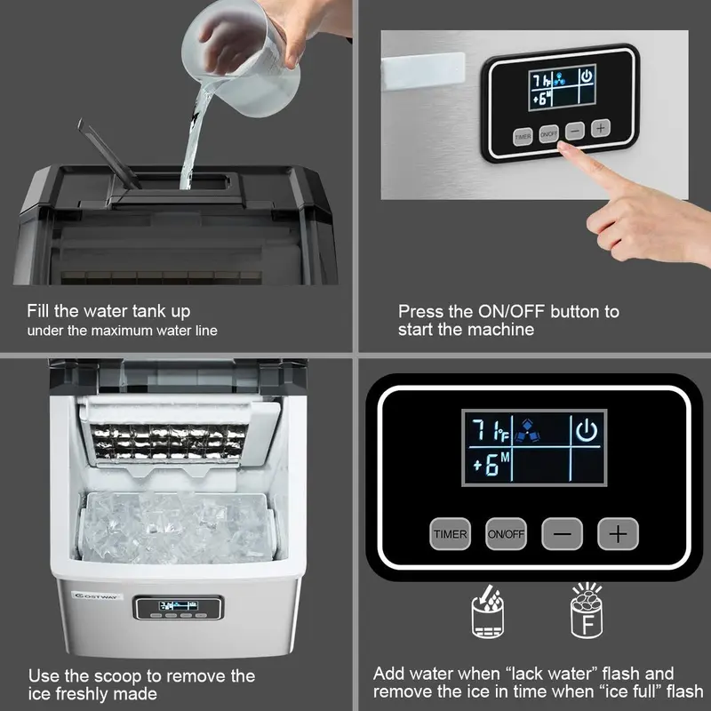 Eiswürfelmaschine für die Arbeitsfläche, Edelstahl, 48 lbs/24 Std., Selbstreinigungsfunktion
