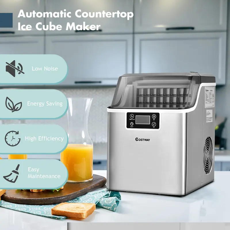 Eiswürfelmaschine für die Arbeitsplatte, 20,4 kg/24 Std., 24 Eiswürfel/13 Min., 2 Möglichkeiten zum Wasserzuführen