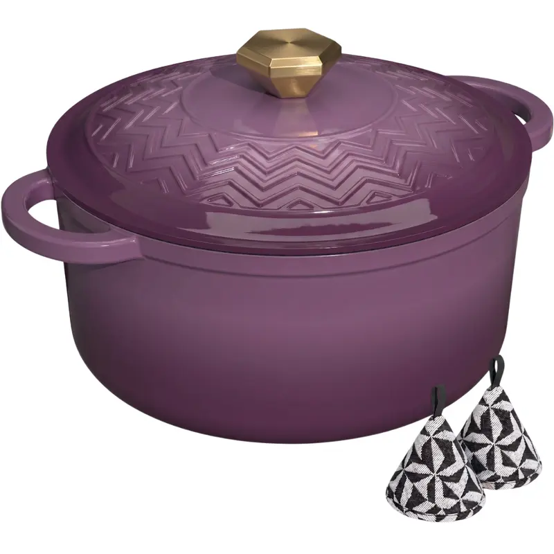 Emailierter Gusseisen-Dutch Oven mit Feuchtigkeitsdichtem Deckel und Topflappen