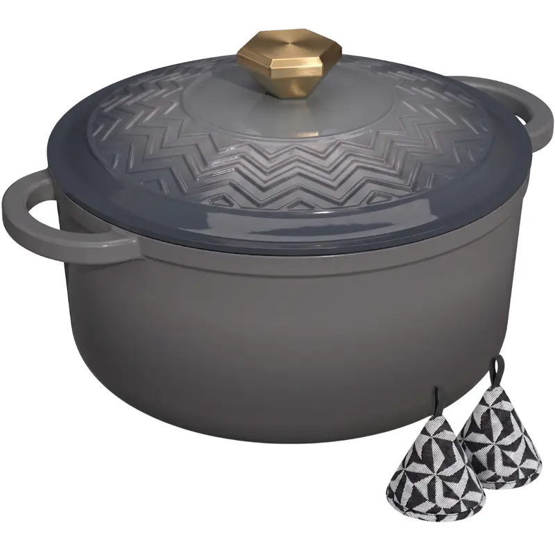 Emailierter Gusseisen-Dutch Oven mit Feuchtigkeitsdichtem Deckel und Topflappen