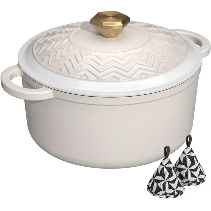 Emailierter Gusseisen-Dutch Oven mit Feuchtigkeitsdichtem Deckel und Topflappen