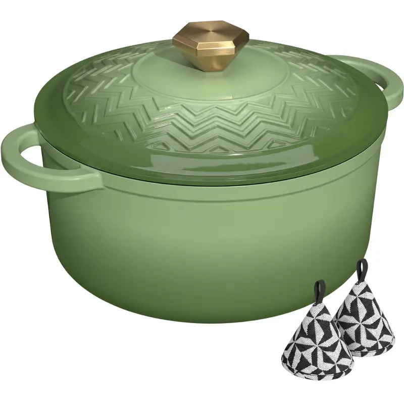 Emailierter Gusseisen-Dutch Oven mit Feuchtigkeitsdichtem Deckel und Topflappen 3