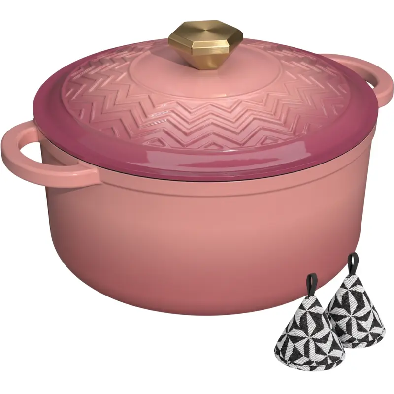 Emailierter Gusseisen-Dutch Oven mit Feuchtigkeitsdichtem Deckel und Topflappen