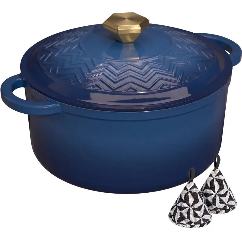 Emailierter Gusseisen-Dutch Oven mit Feuchtigkeitsdichtem Deckel und Topflappen