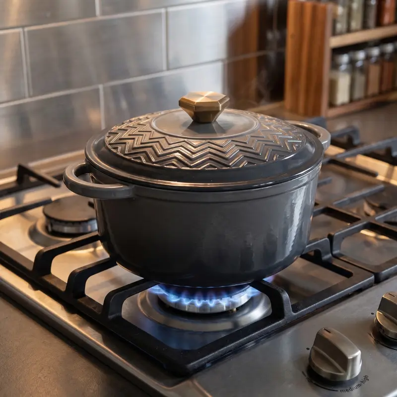 Emailierter Gusseisen-Dutch Oven mit Feuchtigkeitsdichtem Deckel und Topflappen