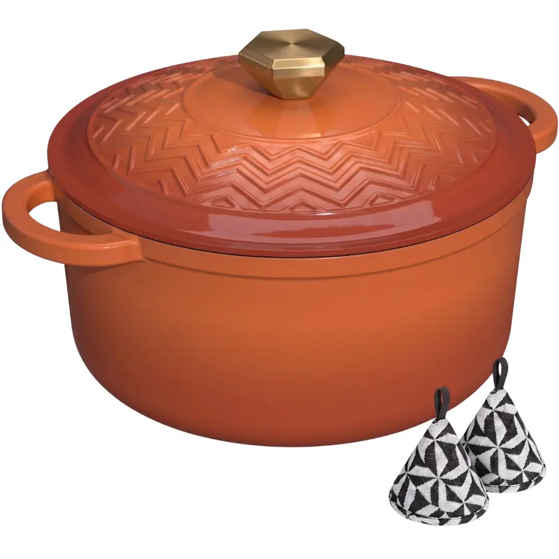 Emailierter Gusseisen-Dutch Oven mit Feuchtigkeitsdichtem Deckel und Topflappen